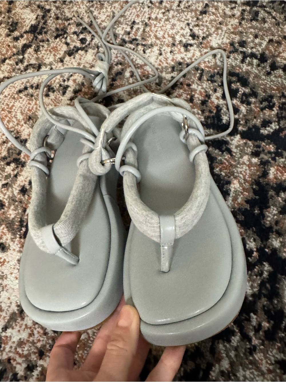 Women’s Lace-Up Thong Sandals in Light Gray